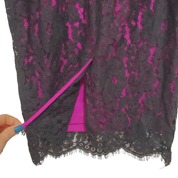Robert Rodriquez | Peplum Lace Magenta and Black Strapless Cocktail Dress - Picture 8 of 12